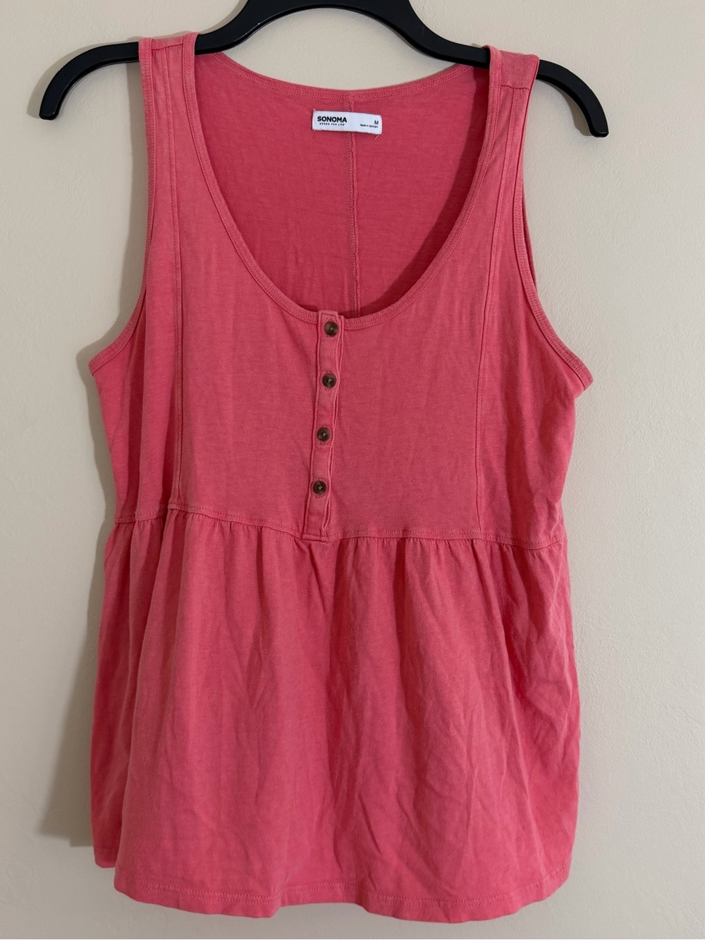 Sonoma Coral Pink Sleeveless Babydoll Peplum Henley Tank Top
